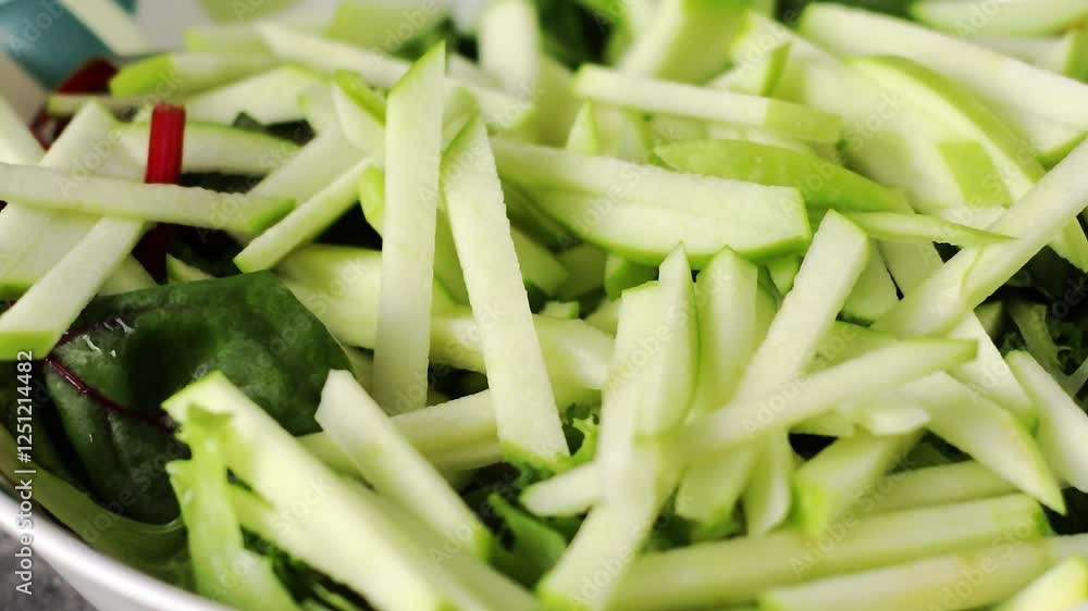 Enjoy a vibrant mix of freshly sliced green apples along with leafy greens to create a truly refreshing salad Enjoy a vibrant mix of freshly sliced green apples along with leafy greens to create a truly refreshing salad