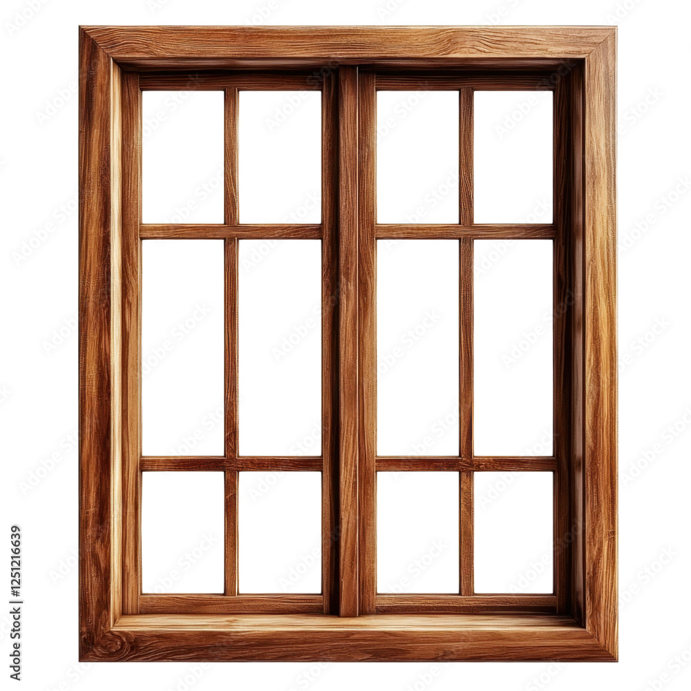 Wooden Framed Window with Eight Small Panes Against a Black Background Wooden Framed Window with Eight Small Panes Against a Black Background