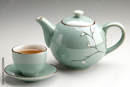P A beautiful celadon tea set with a pale gre