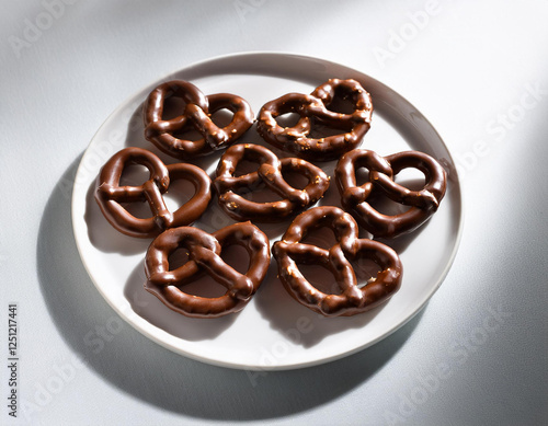 Chocolate-Dipped Pretzels on a White Plate photo