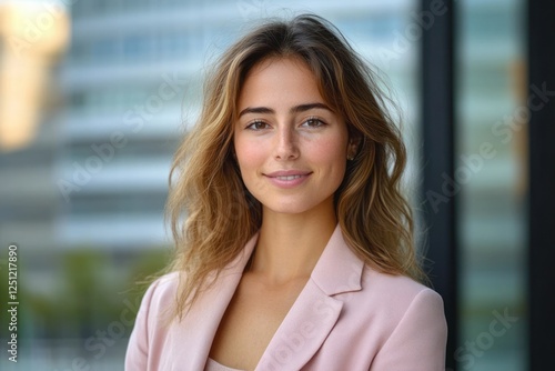 Free Download Portrait of Confident Businesswoman in Pink Blazer Outdoors in Urban Setting - GFXLoad