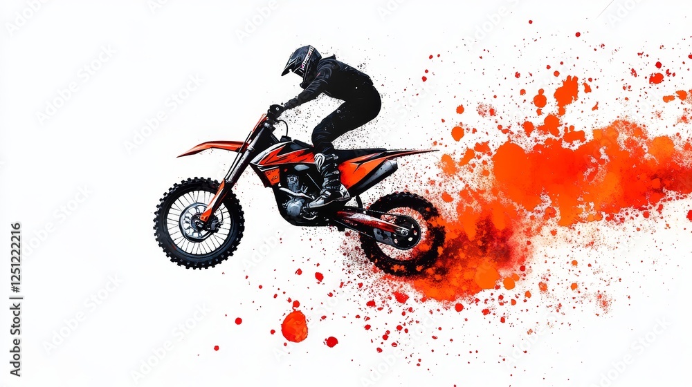 Φωτογραφία Motocross Rider in Action - A dynamic image of a motocross rider soaring through the air, leaving a trail of orange spray
