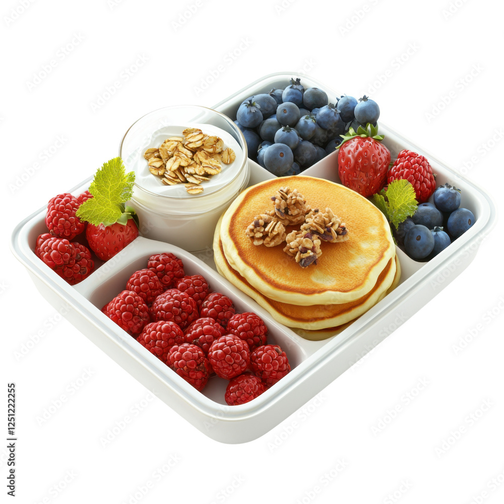 Delicious Breakfast Tray with Pancakes and Fresh Berries Delicious Breakfast Tray with Pancakes and Fresh Berries