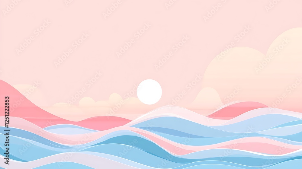 Pastel Pink and Blue Ocean Sunset Landscape Pastel Pink and Blue Ocean Sunset Landscape