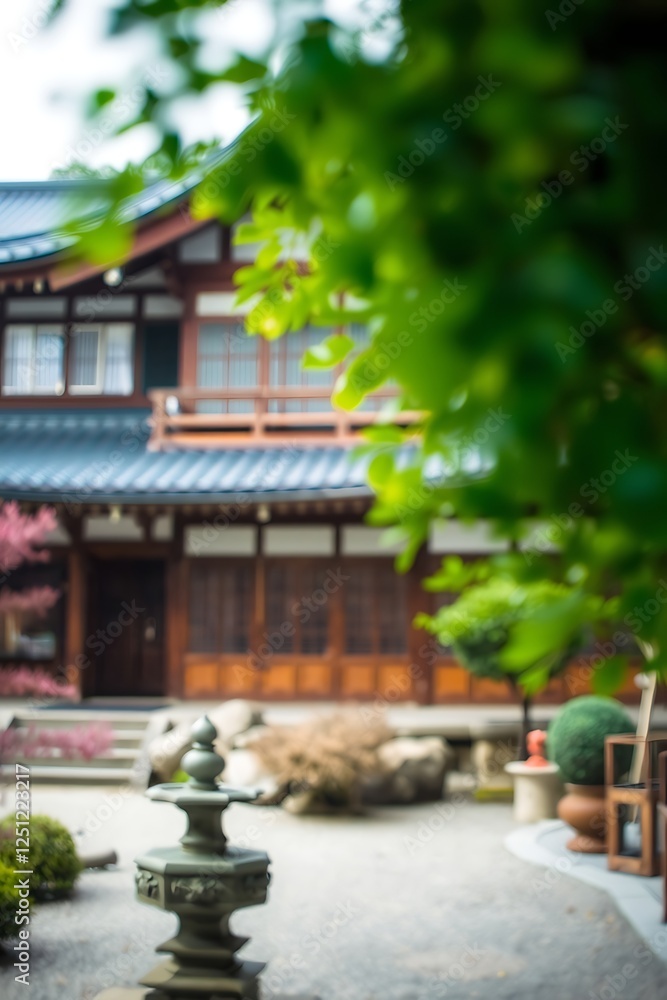 Serene Japanese garden with temple. Serene Japanese garden with temple.