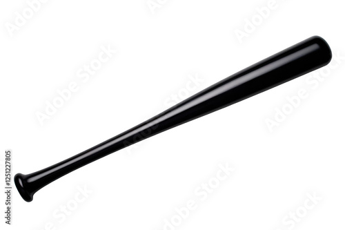 Shiny black baseball bat lying diagonally on a transparent background