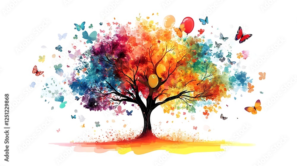 Colorful Abstract Tree with Butterflies Colorful Abstract Tree with Butterflies
