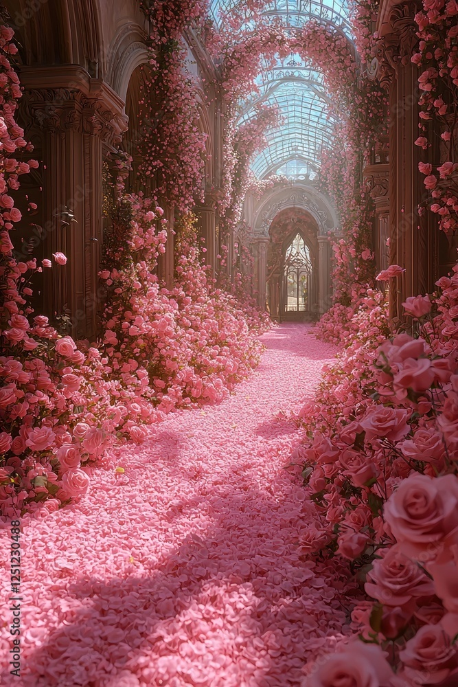 Fototapeta premium Rose Petals Line A Beautiful Architectural Pathway