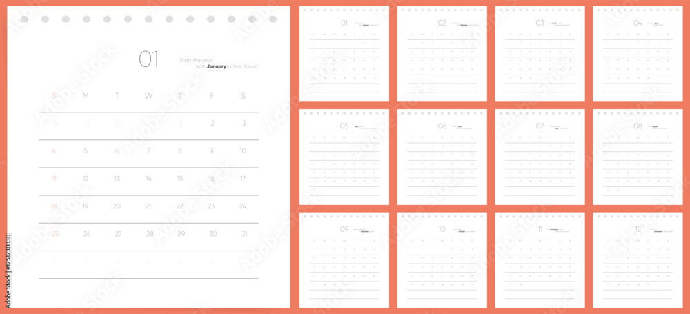 Calendar 2026. Week starts Sunday. Clean white design monthly 2026 calendar template vector.
Calendar 2026. Week starts Sunday. Clean white design monthly 2026 calendar template vector.