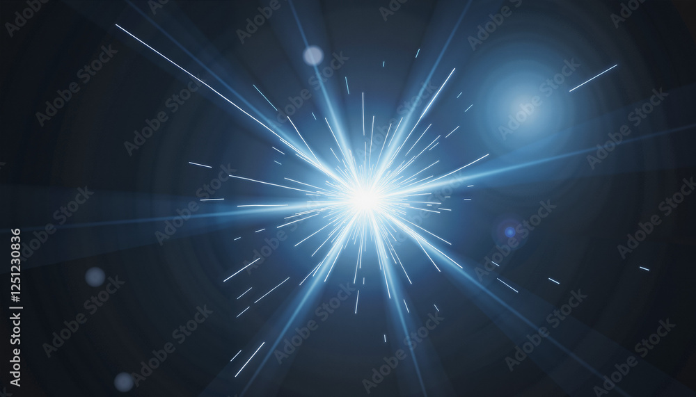 Bright light orb radiating intricate star-like rays in dark space, illumination Bright light orb radiating intricate star-like rays in dark space, illumination
