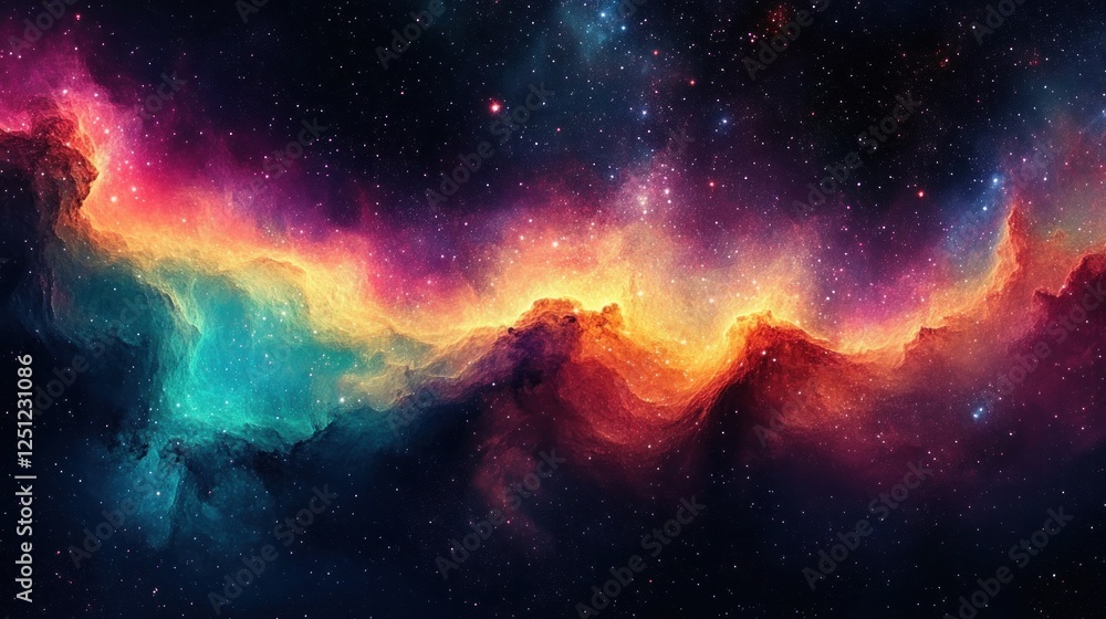 Fototapeta premium Galaxy Nebula Explosion Colorful Space Art Digital Painting with High Contrast Lighting Effects