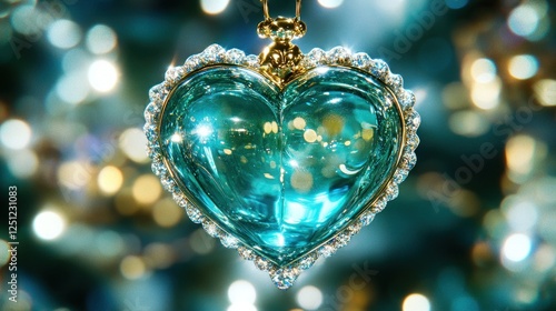 Wallpaper Mural Teal heart pendant, glittering bokeh, holiday, jewelry, gift Torontodigital.ca