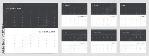 Calendar 2026, Calendar 2026 Sunday Start Portable 2 Months on One Page Calendar Planner for 2026 Year Design Template	
