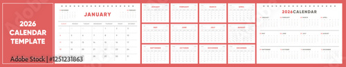 Calendar 2026, Calendar 2026 Sunday Start Clean and Simple Minimal Corporate Design Template	