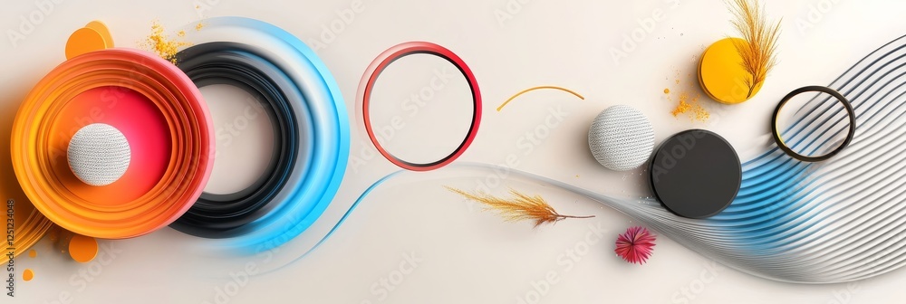Obraz premium Abstract Colorful Circles and Waves Design - Modern abstract art featuring vibrant circles, flowing waves, and subtle textures. Ideal for website banners, presentations, and design projects.
