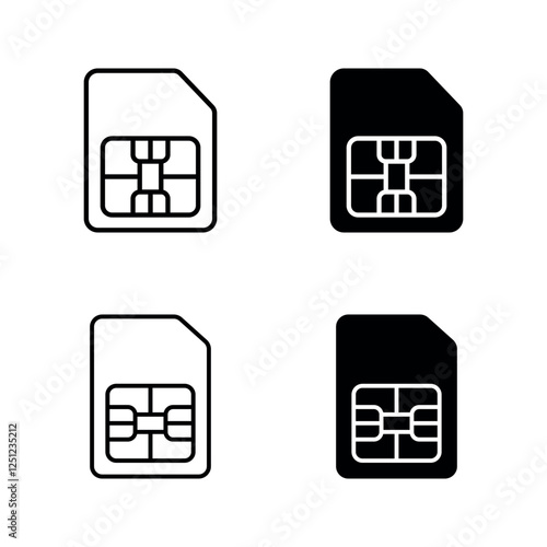 sim card icon set color editable on white background 