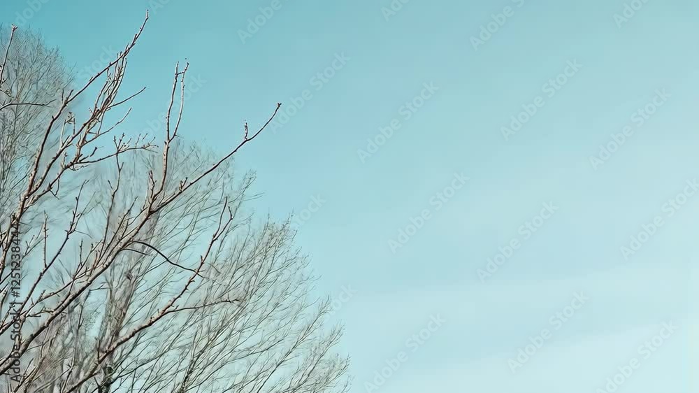Clear blue sky with bare tree branches extending into the horizon on a calm winter day Clear blue sky with bare tree branches extending into the horizon on a calm winter day