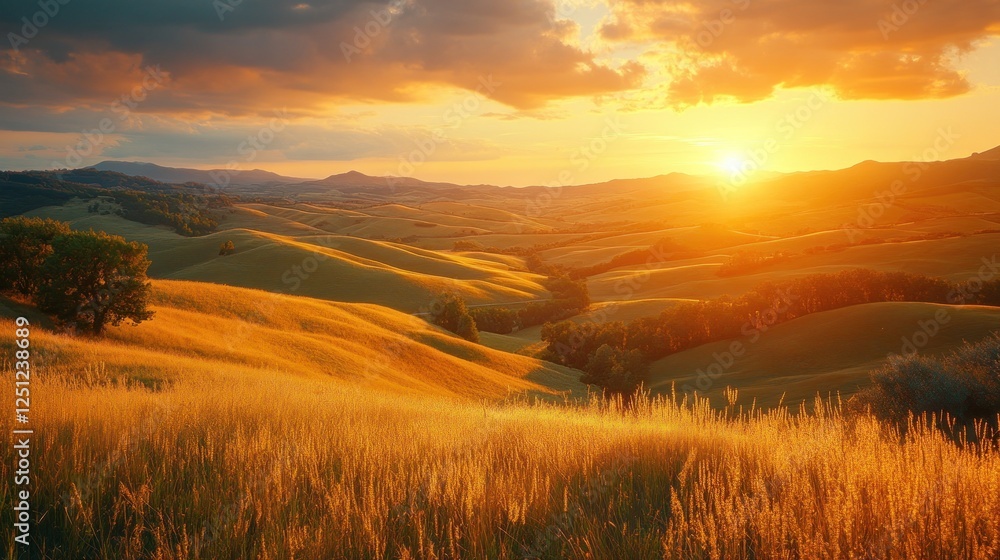 Golden Tuscan sunset over rolling hills Golden Tuscan sunset over rolling hills