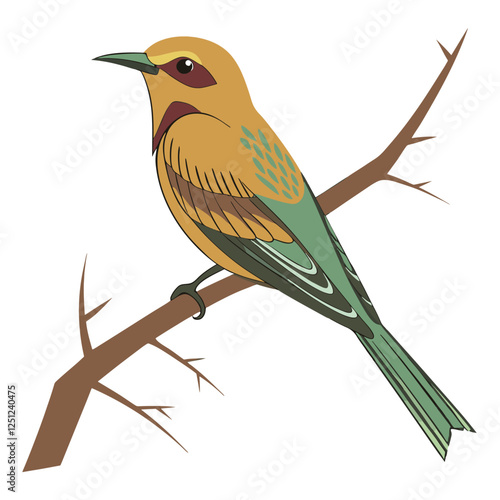 Baltimore Oriole Vector Illustration – Perched Bird with Bold Outlines and Flat Orange-Black Shading