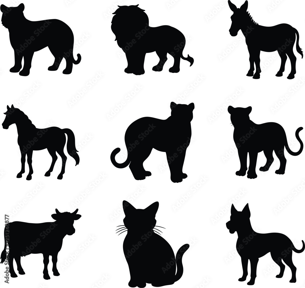 Fototapeta premium set of animals isolated silhouette vector