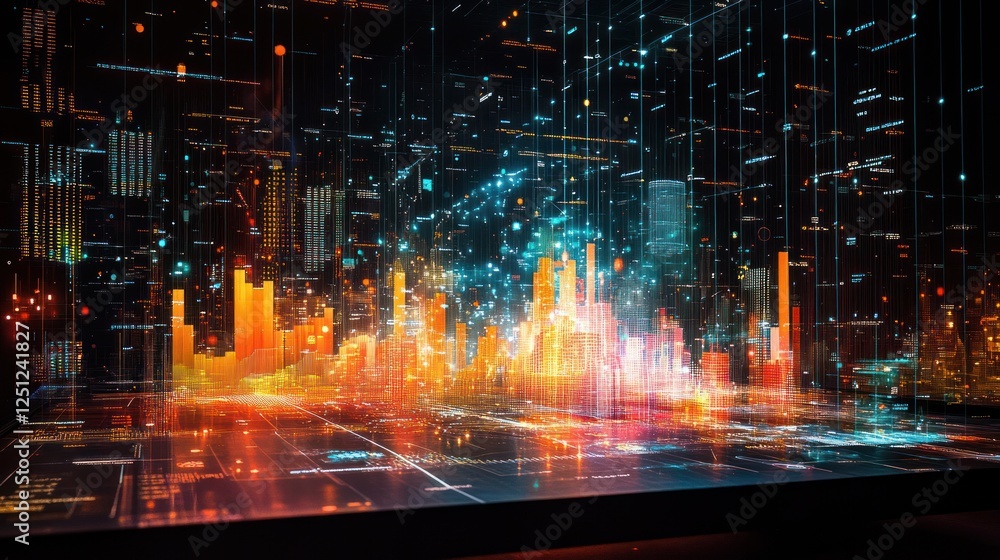 Fototapeta premium Digital city data streams screen display futuristic background