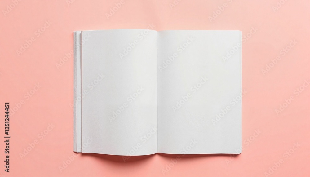 Open softcover magazine on pastel surface, tranquil design concept Open softcover magazine on pastel surface, tranquil design concept