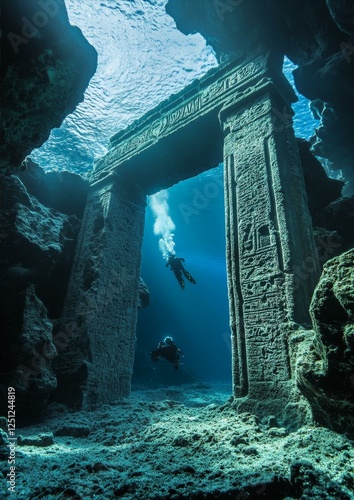 Underwater Ruins Exploration Portal Stone Gateway to Atlantis Diving Adventure Sea Discovery Lost World photo