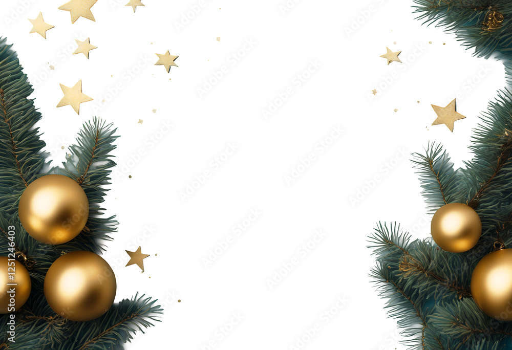 copy view gold decoration new top blue mockup lay branches star frame stars xmas happy card tree merry banner made fir flat border space background year christmas balls decorative holiday golden