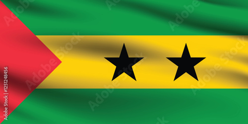 SAO Tome and Principe flag official colors and proportion digital vector illustration. Pleated flag.