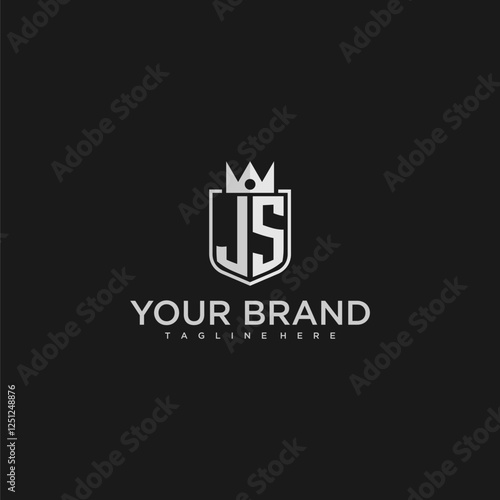 JS initial monogram shield and crown vector image