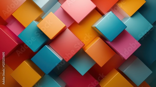 An artistic arrangement of layered colorful cubes discovers dynamic patterns and textures, creating a lively visual experience packed with energy and attraction.