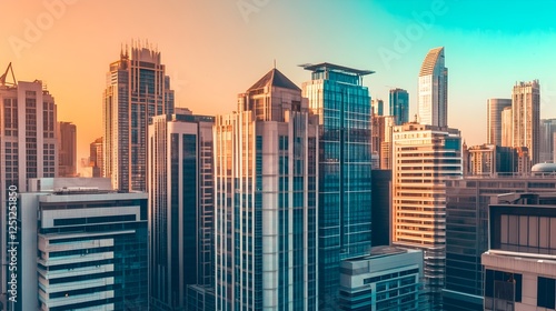 Fototapeta Naklejka Na Ścianę i Meble -  A city skyline with many tall buildings