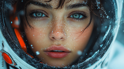 Astronaut preparing for exploration in snowy landscape under an overcast sky