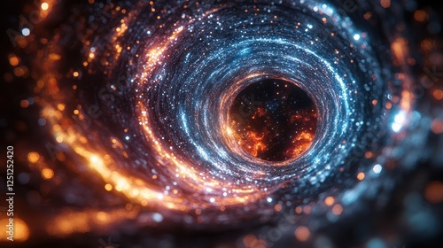 Cosmic swirling vortex, nebula background, space travel concept, science fiction art