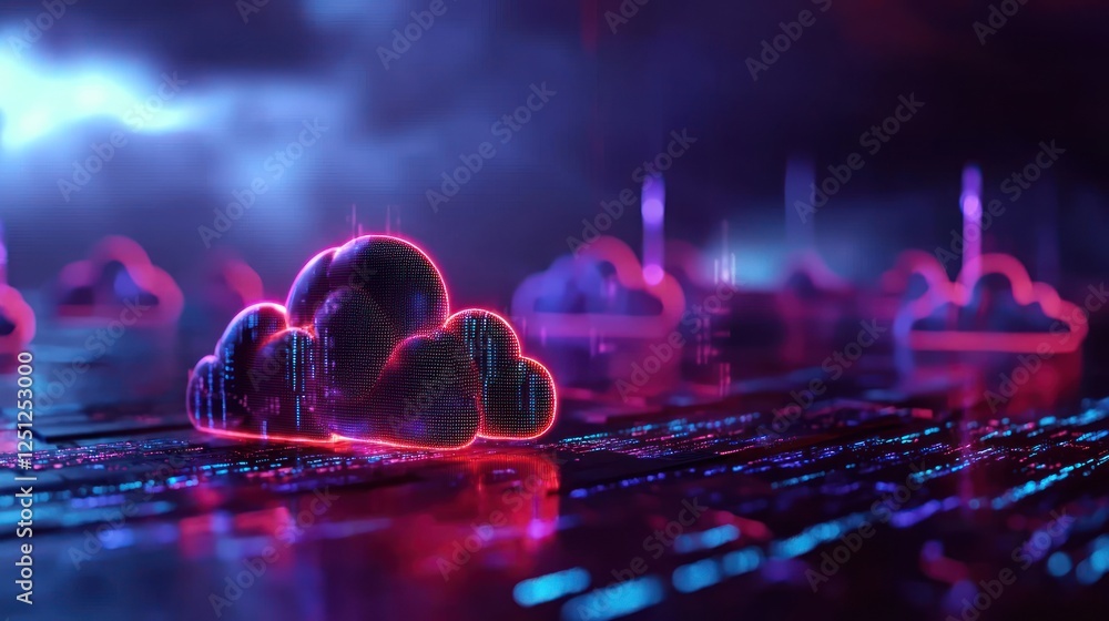 Glowing cloud data storage, futuristic server room, night Glowing cloud data storage, futuristic server room, night
