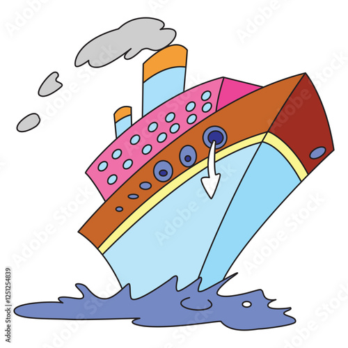 Ship floating isolated on white background