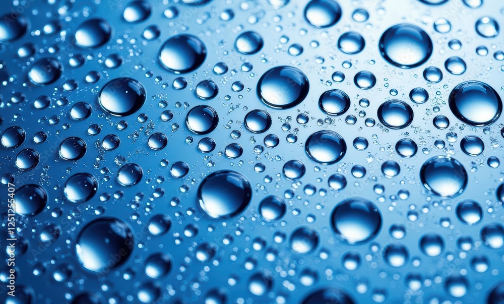 Close-up of water droplets on blue surface Close-up of water droplets on blue surface