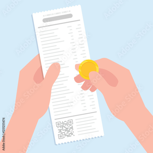 Hand holding bill paper while another hand holding gold coin.