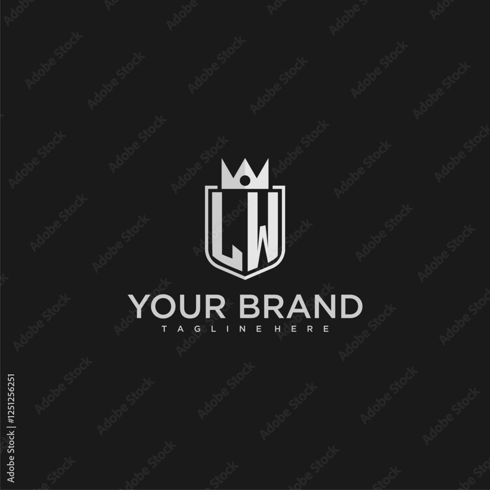 LW initial monogram shield and crown vector image LW initial monogram shield and crown vector image
