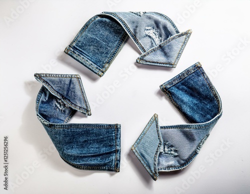 signe, sigle du recyclage en tissus et vieux vêtements, recyclage et tri de tissus et habits en jeans photo