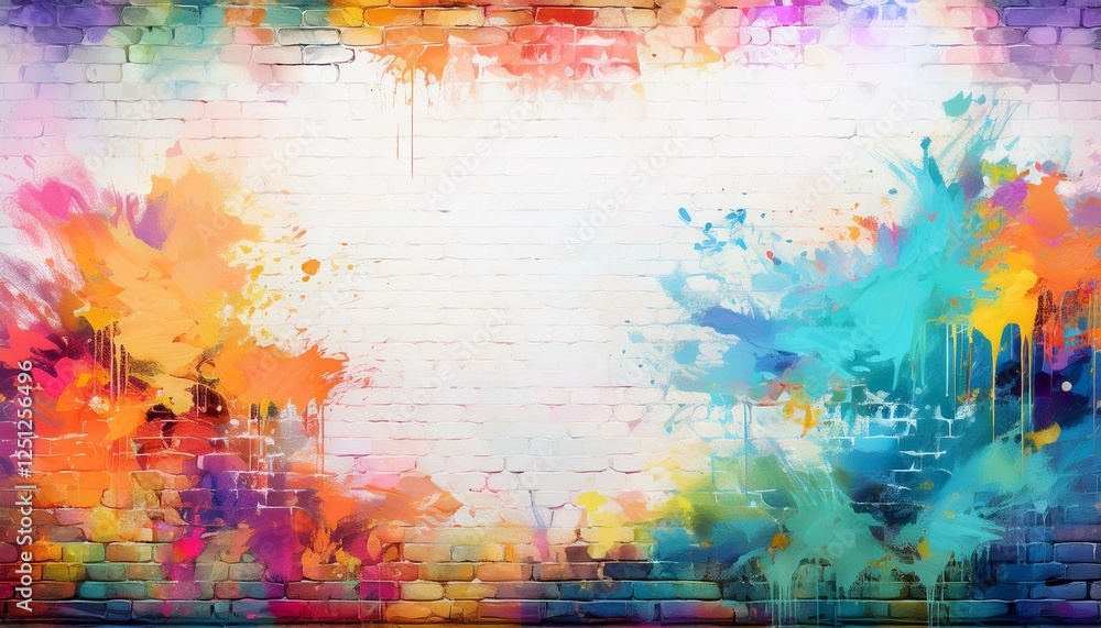 Fototapeta premium border frame of colorful grunge graffiti on white brick wall with copy space for text