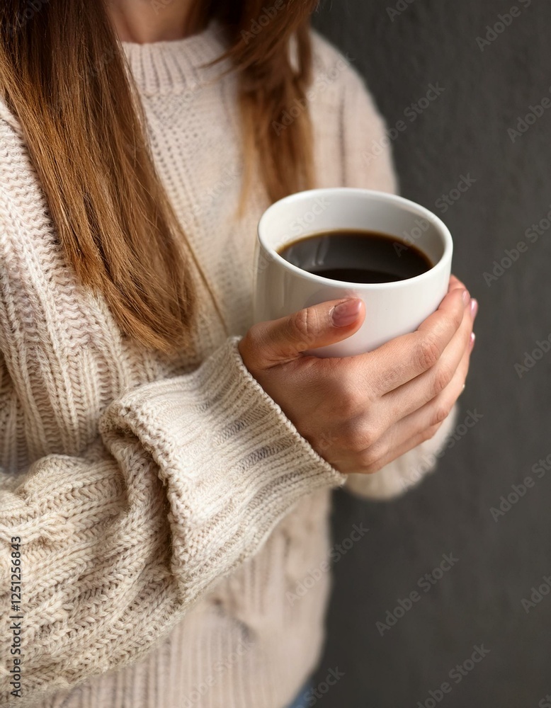 grande tasse de café dans les mains d'une jeune femme en pull, boisson chaude pour se réchauffer en ia grande tasse de café dans les mains d'une jeune femme en pull, boisson chaude pour se réchauffer en ia