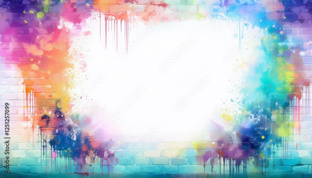 Obraz premium border frame of colorful grunge graffiti on white brick wall with copy space for text