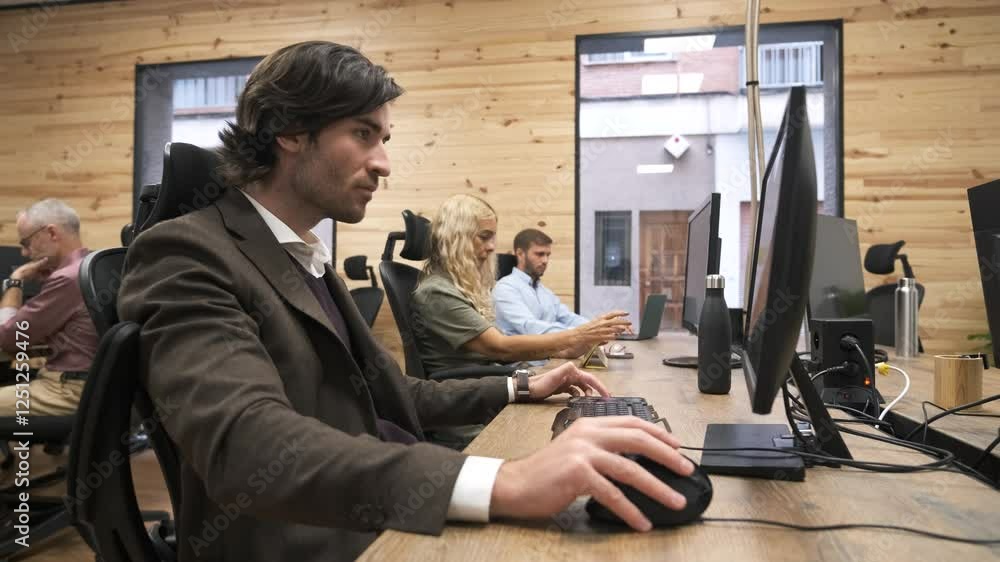 Businesspeople working on computers in modern office Businesspeople working on computers in modern office