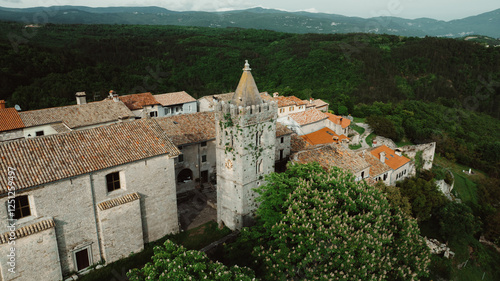 Konstfotografi Aerial view of Hum, one of the smallest town in the world on hilltop, Croatia