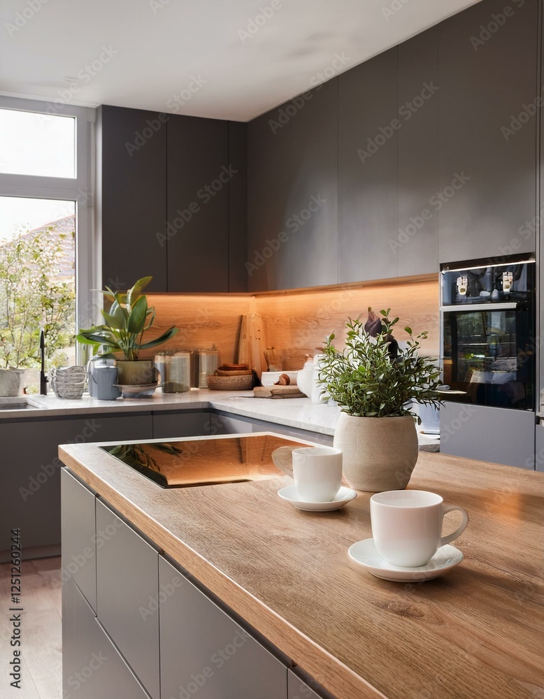 Fototapeta premium belle cuisine moderne et lumineuse, pièce de vie familiale et agréable