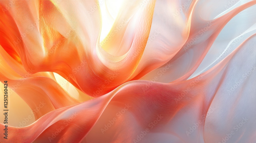 Obraz premium Flowing peach & white fabric, backlit studio shot, abstract background, textile design