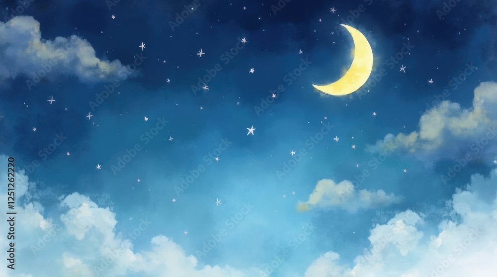 Serene Crescent Moon Night Sky Illustration Serene Crescent Moon Night Sky Illustration