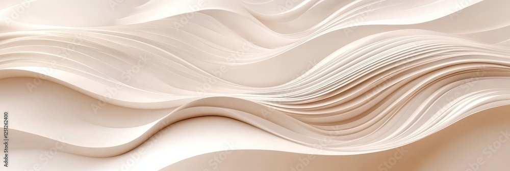 Obraz premium Seamless Soft Beige Cream Gradient 3D Low Profile Delicate Gentle Wave Texture Pattern Background