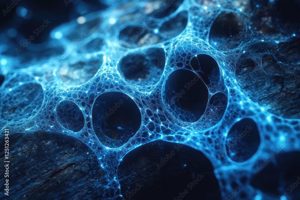 Glowing blue network texture, dark background, abstract science design Glowing blue network texture, dark background, abstract science design